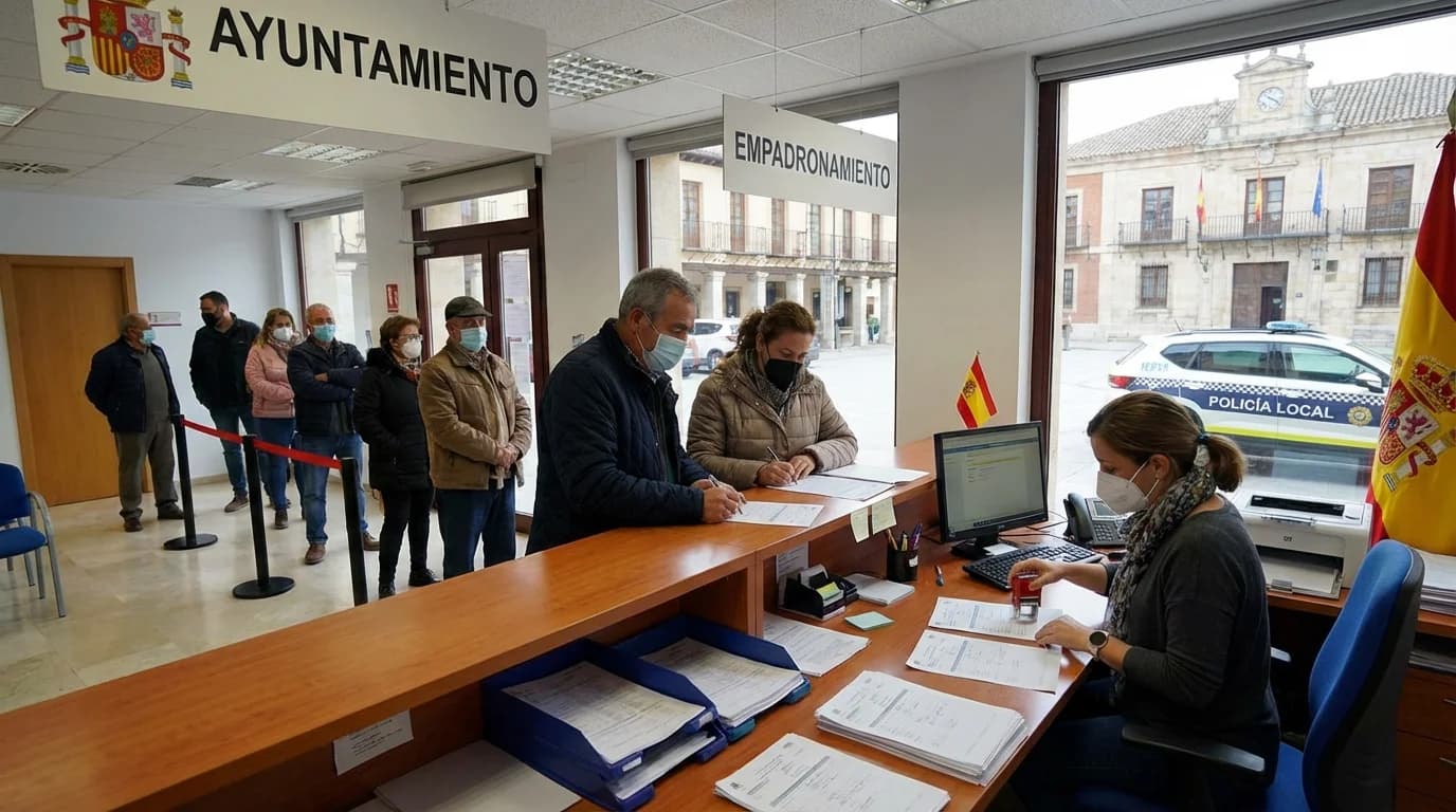 Svensk kvinna fyller i empadronamiento-formulär vid ayuntamiento i Torrevieja, Spanien