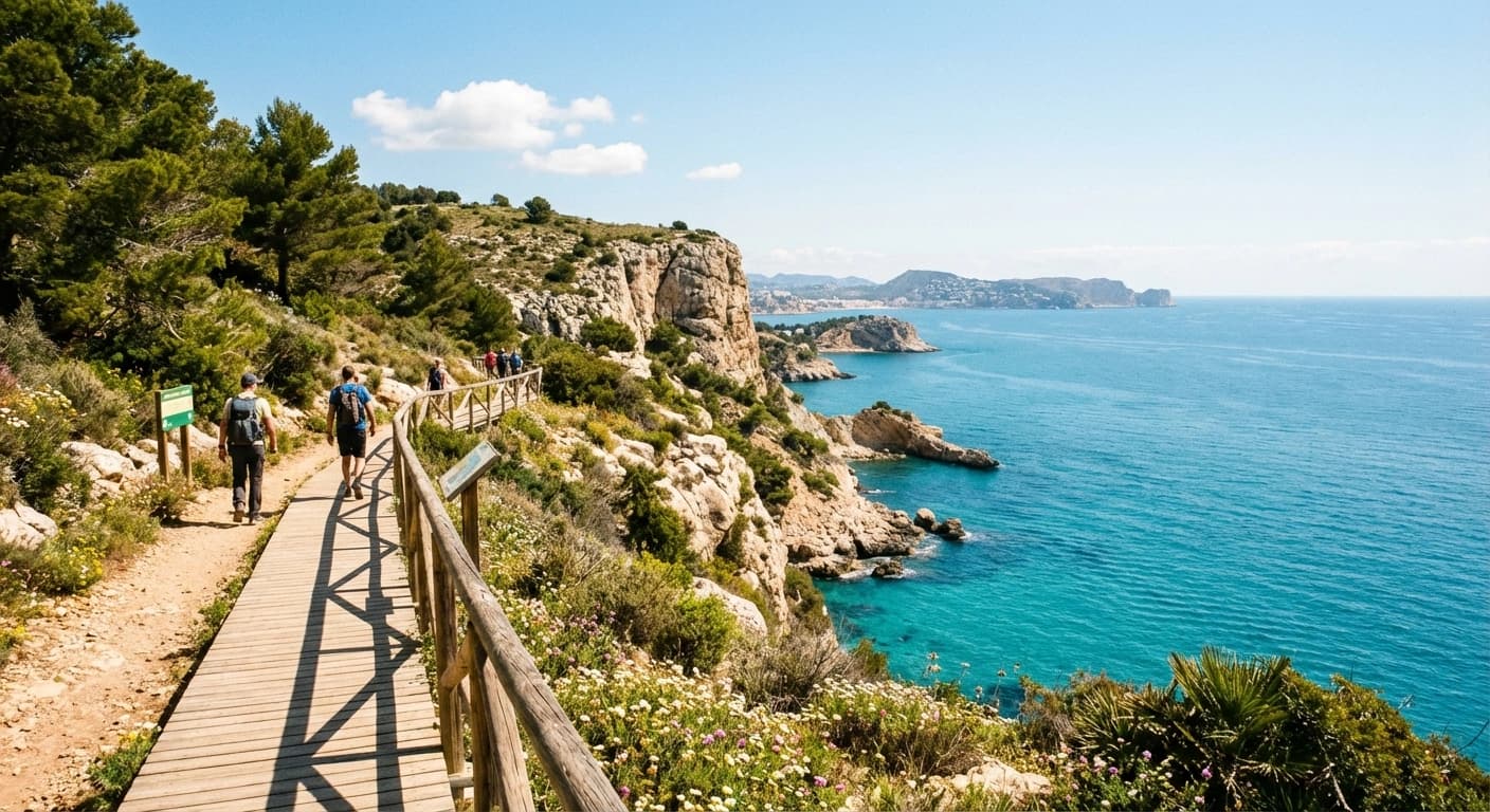 Kustnära vandringsled i Spanien med klippor, havsutsikt och promenadstråk på Costa Blanca och Costa del Sol