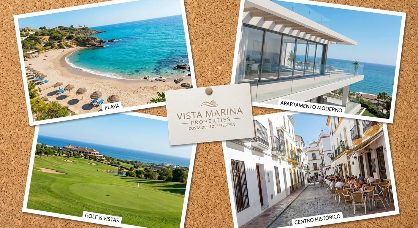 Kustbebyggelse och strandpromenad i södra Spanien med blandade bostadsområden för olika köparprofiler