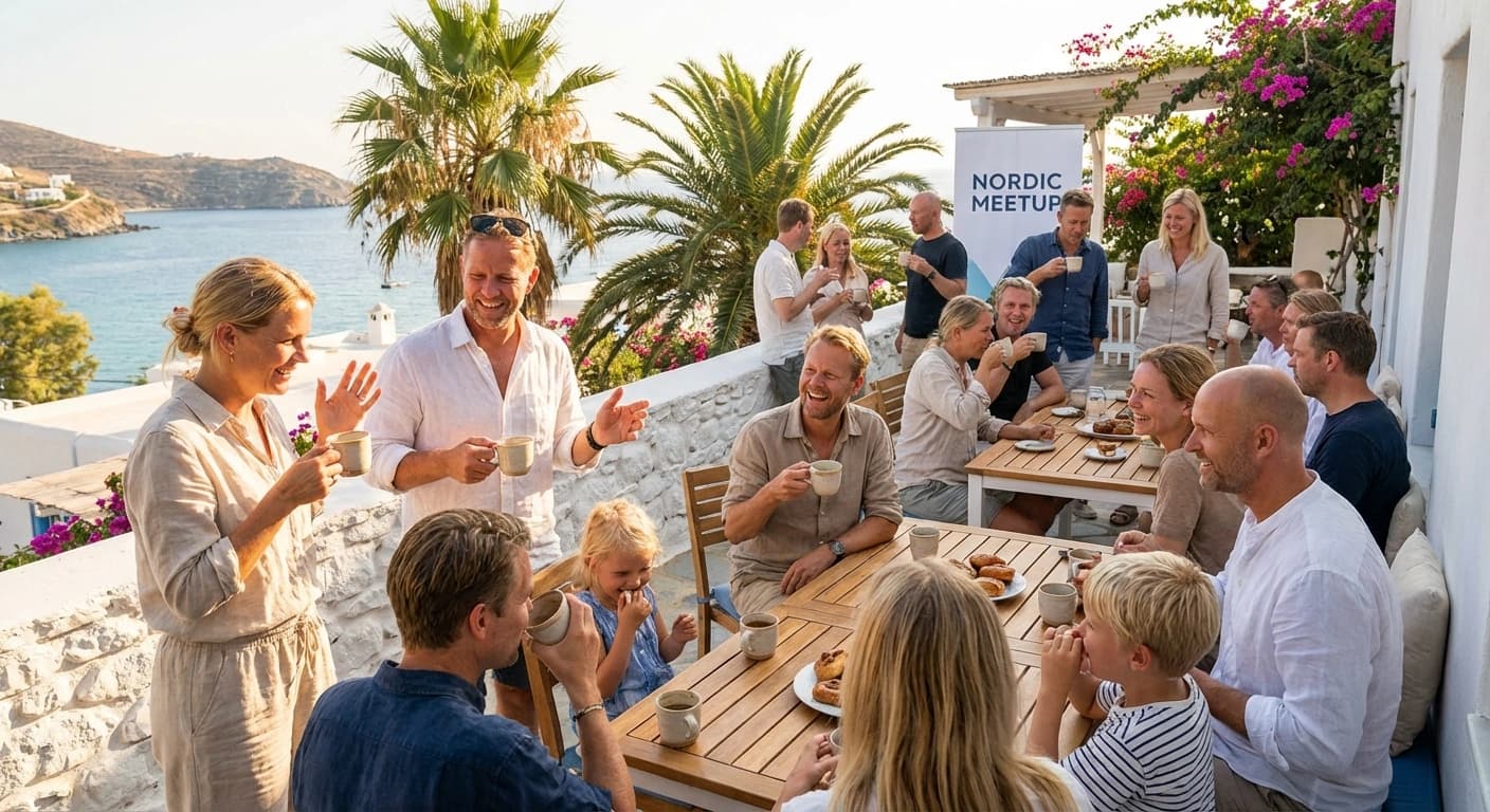 Svenskar samlas på uteservering nära strandpromenaden i Torrevieja på Costa Blanca