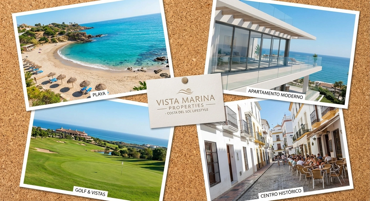 Kustbebyggelse och strandpromenad i södra Spanien med blandade bostadsområden för olika köparprofiler