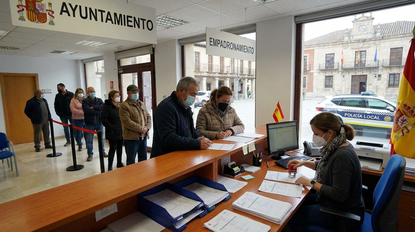 Svensk kvinna fyller i empadronamiento-formulär vid ayuntamiento i Torrevieja, Spanien